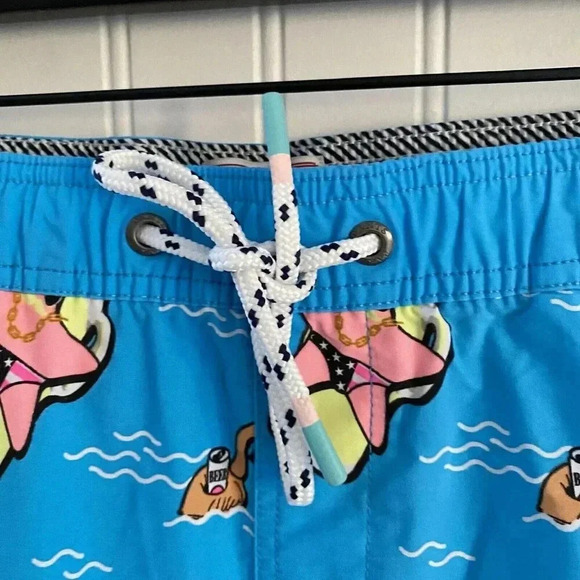 Party Pants Men’s Neon Blue Super Star Fish Swim Trunks Board Shorts Medium - Picture 5 of 12